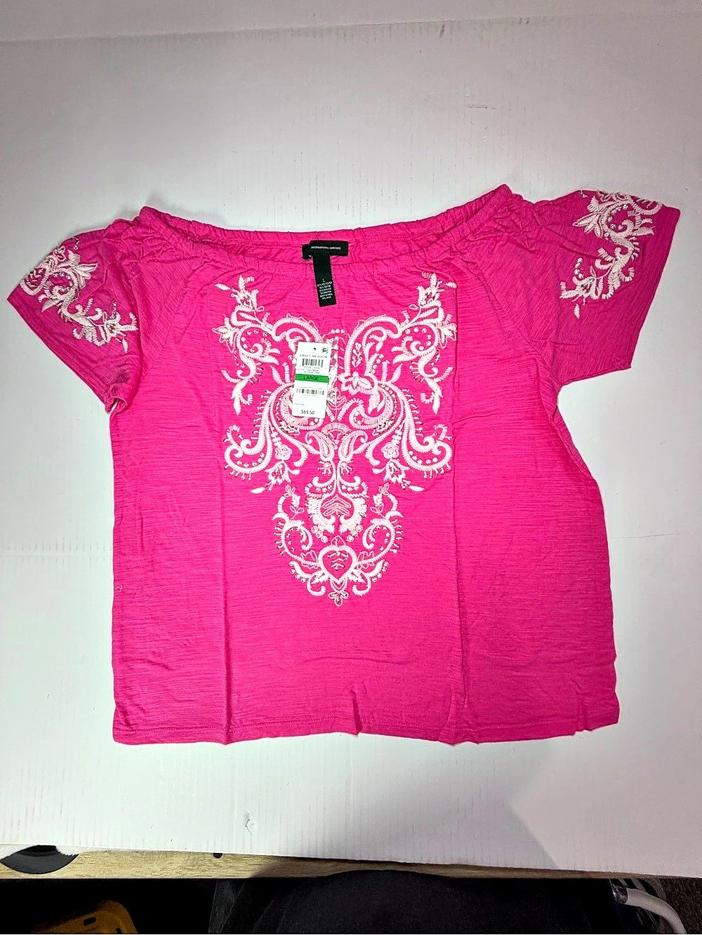 INC Paisley Short Sleeve Top in Pink & White Size Large NWT